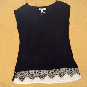 Black cap sleeve top with lace detail